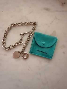 Vintage Tiffany & Co. Sterling Silver Heart Charm Toggle Necklace with Pouch